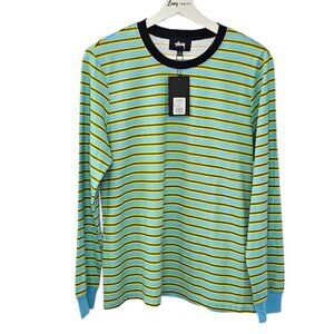Stussy Womens Striped Long Sleeve T-Shirt, Cotton, Crew Neck, Streetwear, Size M